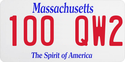 MA license plate 100QW2