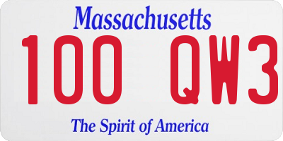 MA license plate 100QW3