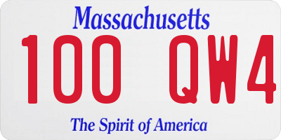 MA license plate 100QW4