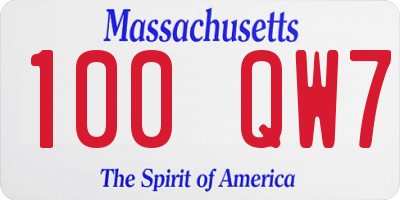 MA license plate 100QW7