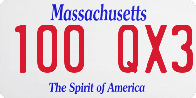 MA license plate 100QX3