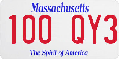 MA license plate 100QY3