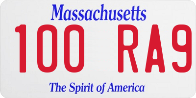 MA license plate 100RA9