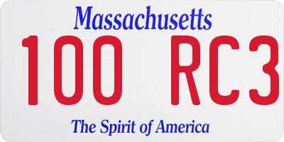 MA license plate 100RC3
