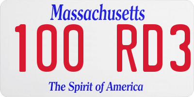 MA license plate 100RD3