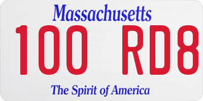 MA license plate 100RD8