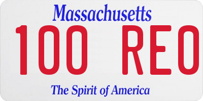 MA license plate 100RE0
