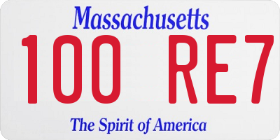 MA license plate 100RE7