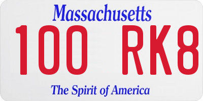 MA license plate 100RK8