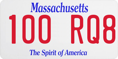 MA license plate 100RQ8