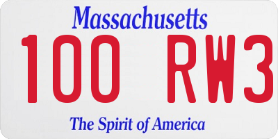 MA license plate 100RW3