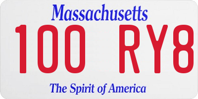 MA license plate 100RY8