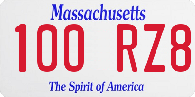 MA license plate 100RZ8