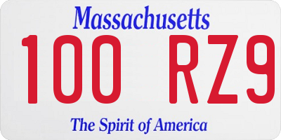 MA license plate 100RZ9