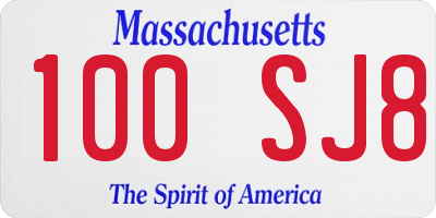 MA license plate 100SJ8