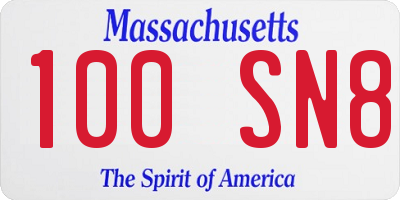 MA license plate 100SN8