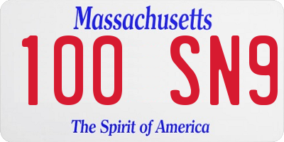 MA license plate 100SN9