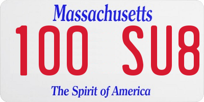 MA license plate 100SU8