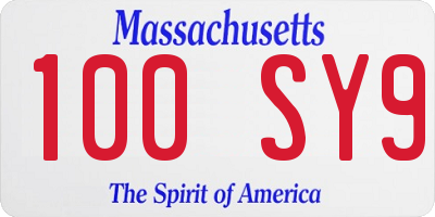 MA license plate 100SY9