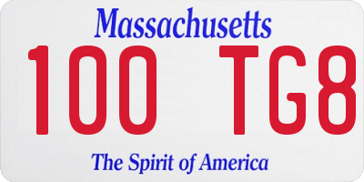 MA license plate 100TG8