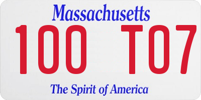 MA license plate 100TO7