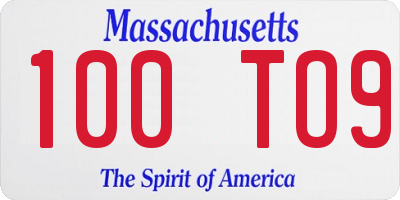 MA license plate 100TO9