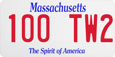 MA license plate 100TW2