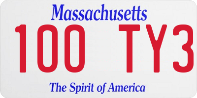 MA license plate 100TY3