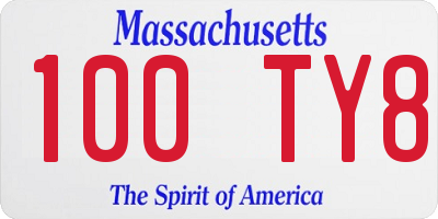 MA license plate 100TY8