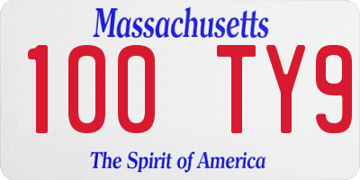 MA license plate 100TY9