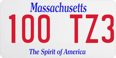 MA license plate 100TZ3