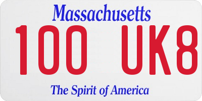 MA license plate 100UK8