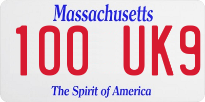 MA license plate 100UK9