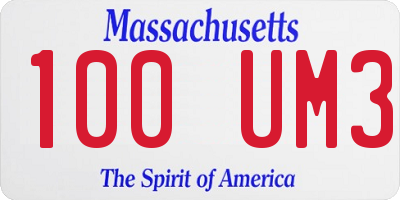 MA license plate 100UM3