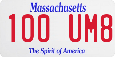 MA license plate 100UM8