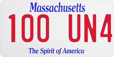 MA license plate 100UN4