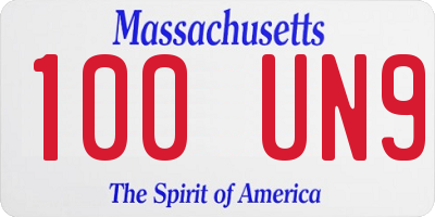 MA license plate 100UN9