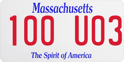 MA license plate 100UO3