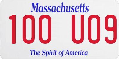 MA license plate 100UO9