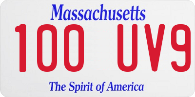 MA license plate 100UV9