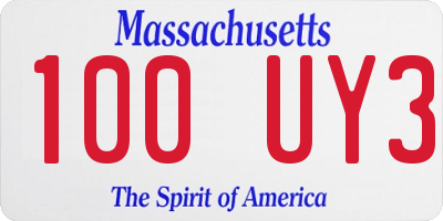 MA license plate 100UY3