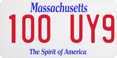 MA license plate 100UY9
