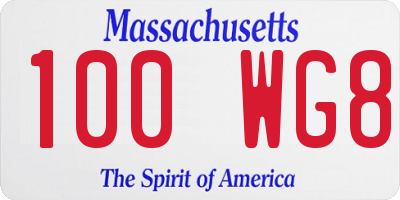 MA license plate 100WG8