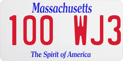 MA license plate 100WJ3