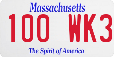 MA license plate 100WK3