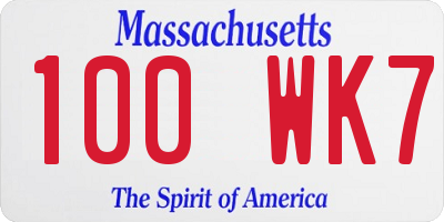 MA license plate 100WK7