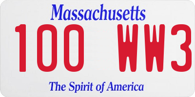 MA license plate 100WW3