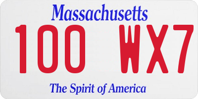 MA license plate 100WX7