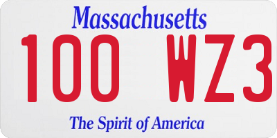 MA license plate 100WZ3