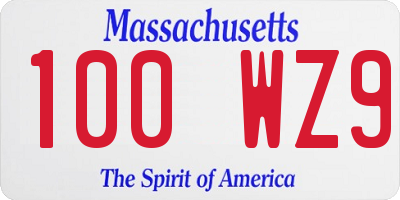 MA license plate 100WZ9
